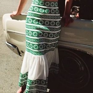 Embroidered midi skirt Zara green and white size XS